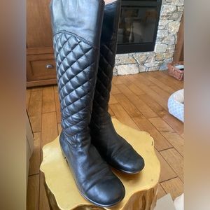 Black leather Quilted Riding Boots